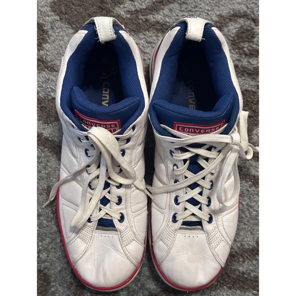 Converse Chuck Taylor All Star Leather Sneakers White Red Blue - Picture 2 of 8